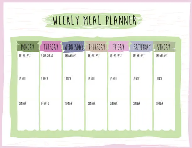 Two food planners sketching a weekly menu at a wooden kitchen table